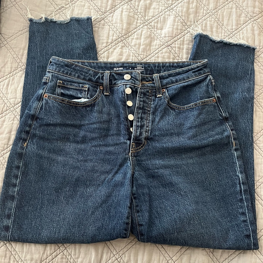 Old Navy Women’s Dark Blue High-Rise Button-Fly Jeans